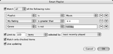 Screenshot of new 'Good songs I have neglected' Smart Playlist criteria.