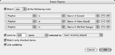Screenshot of original 'Good songs I have neglected' Smart Playlist criteria.